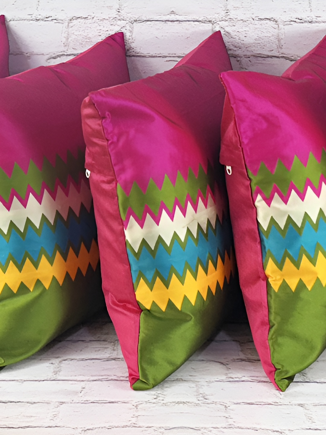 

Pink Parrot Pink & Green Set of 5 Striped Square Cushion Covers
