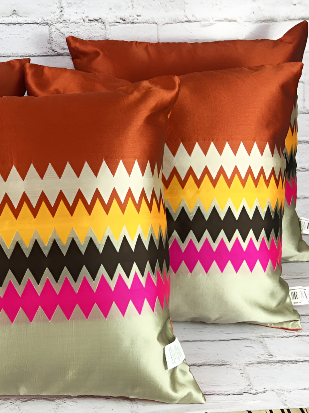 

Pink Parrot Orange & Yellow Set of 5 Striped Square Cushion Covers