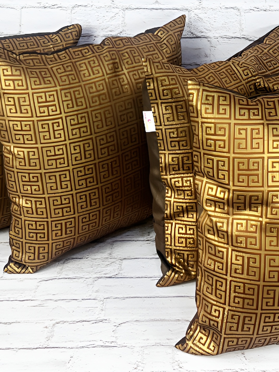 

Pink Parrot Brown & Gold-Toned Set of 5 Geometric Square Cushion Covers