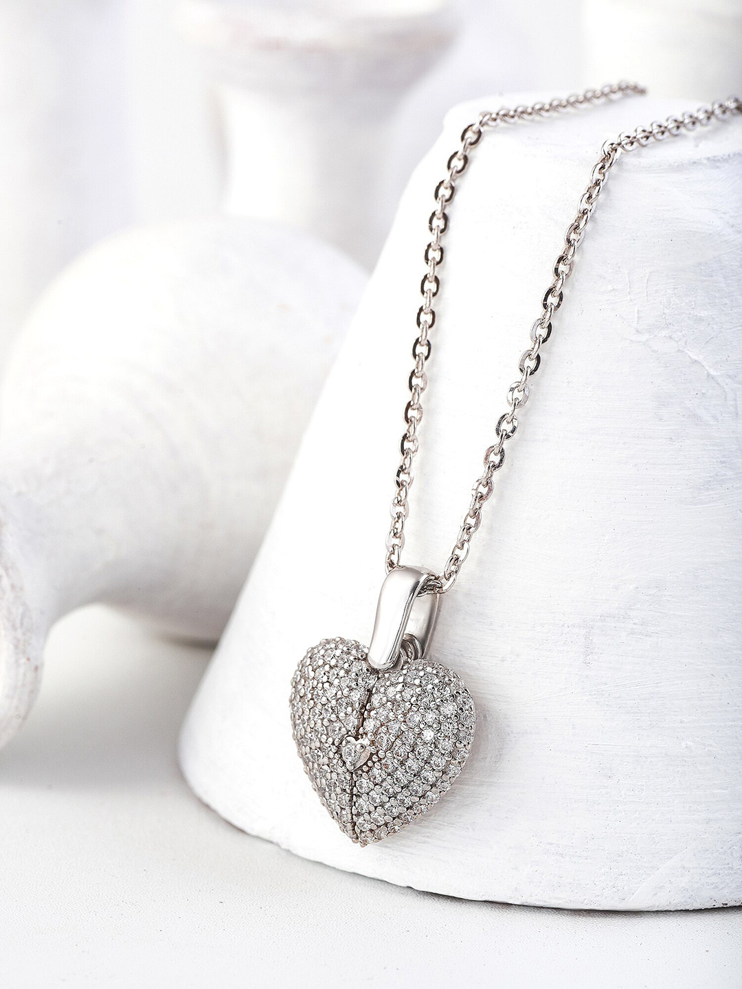 

SILBERRY Rhodium-Plated Heart Shaped Pendants with Chains, Silver