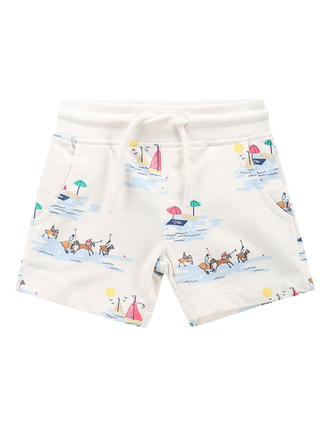 

U.S. Polo Assn. Kids Boys Conversational Printed Regular Fit Shorts, White