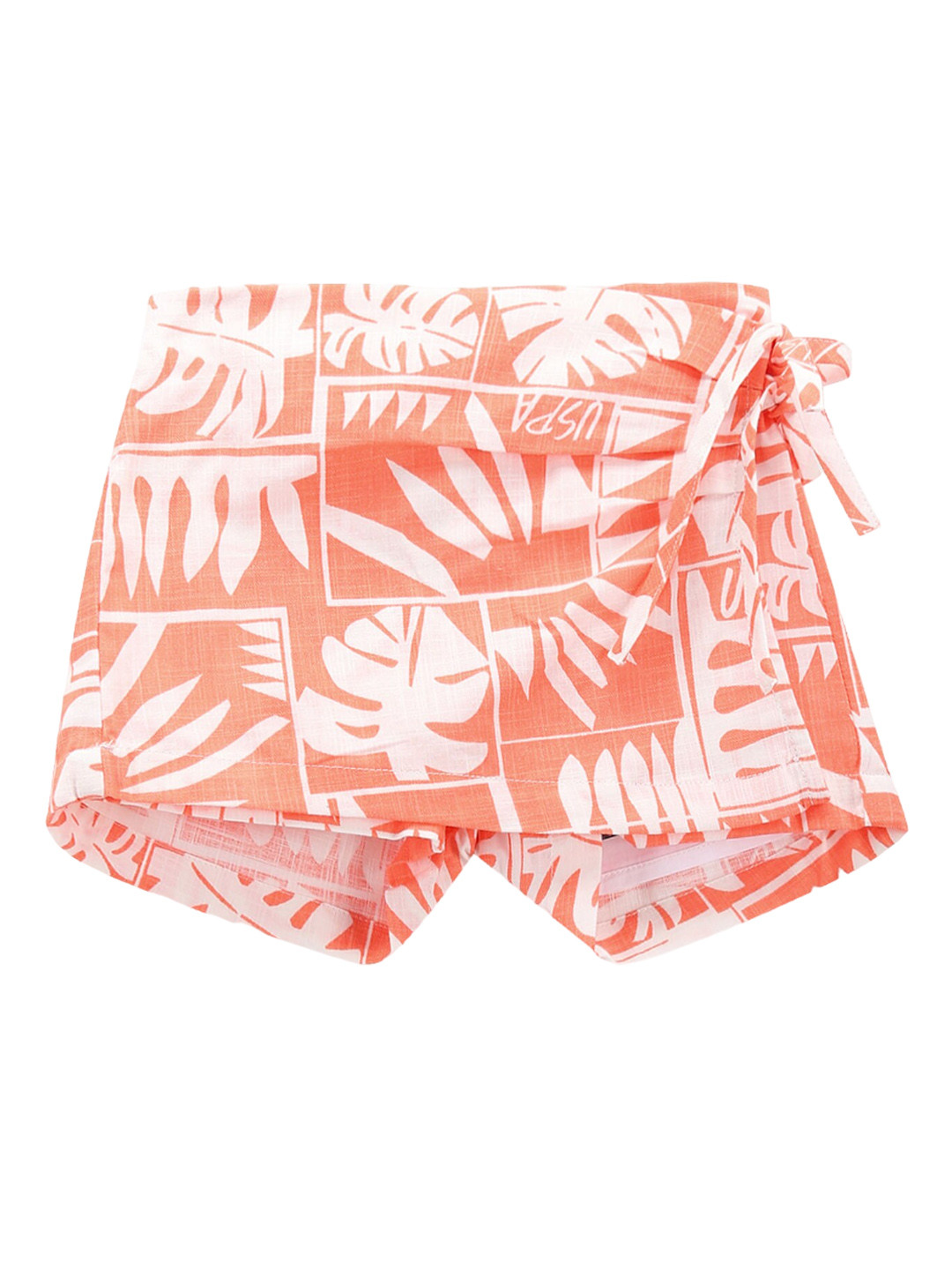 

U.S. Polo Assn. Kids Girls Tropical Printed Mid-Rise Shorts, Orange