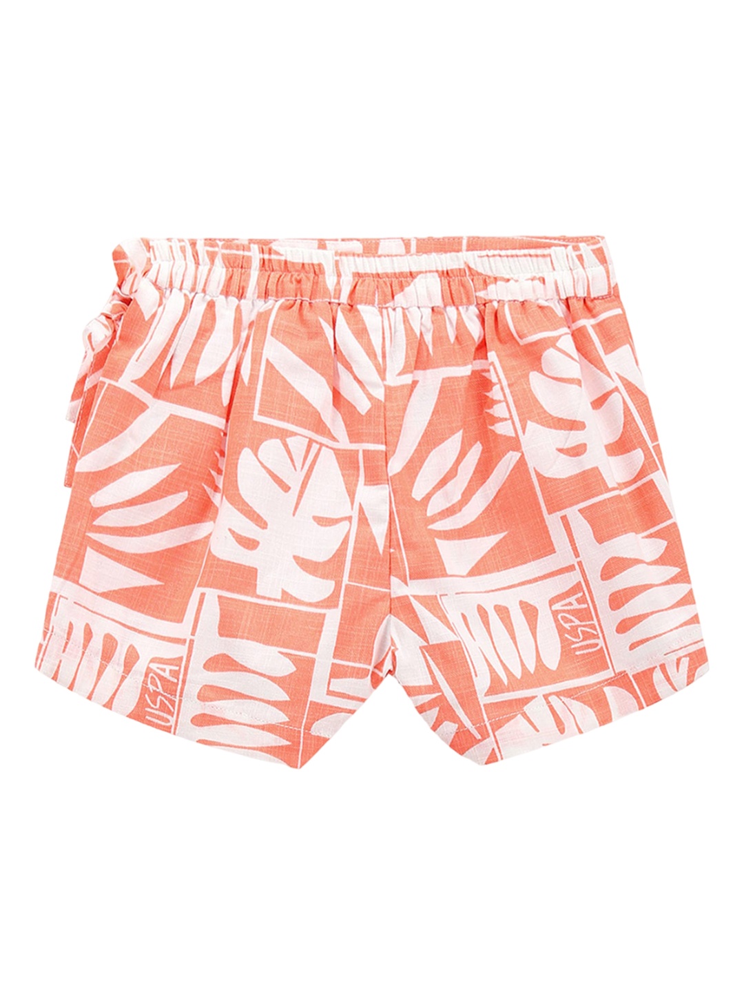 

U.S. Polo Assn. Kids Girls Tropical Printed Mid-Rise Shorts, Orange