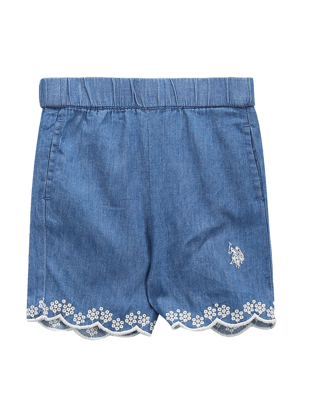 

U.S. Polo Assn. Kids Girls Mid-Rise Embroidered Detail Denim Shorts, Blue