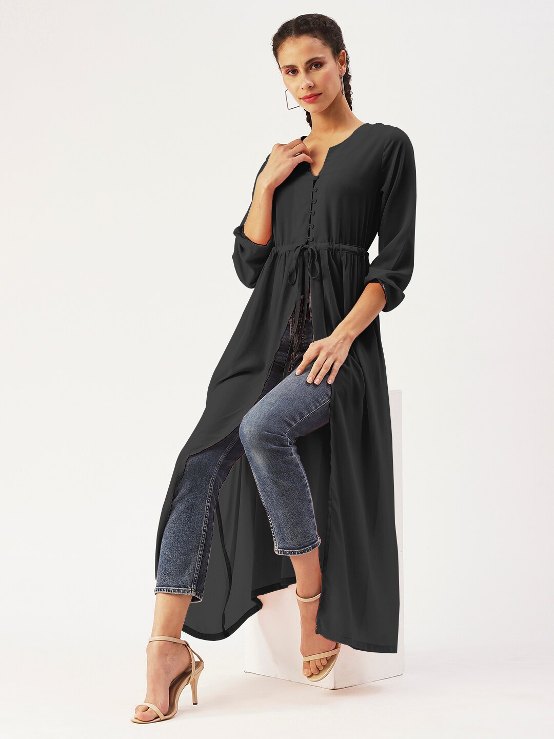 

DressBerry Black Puff Sleeves Maxi Longline Top