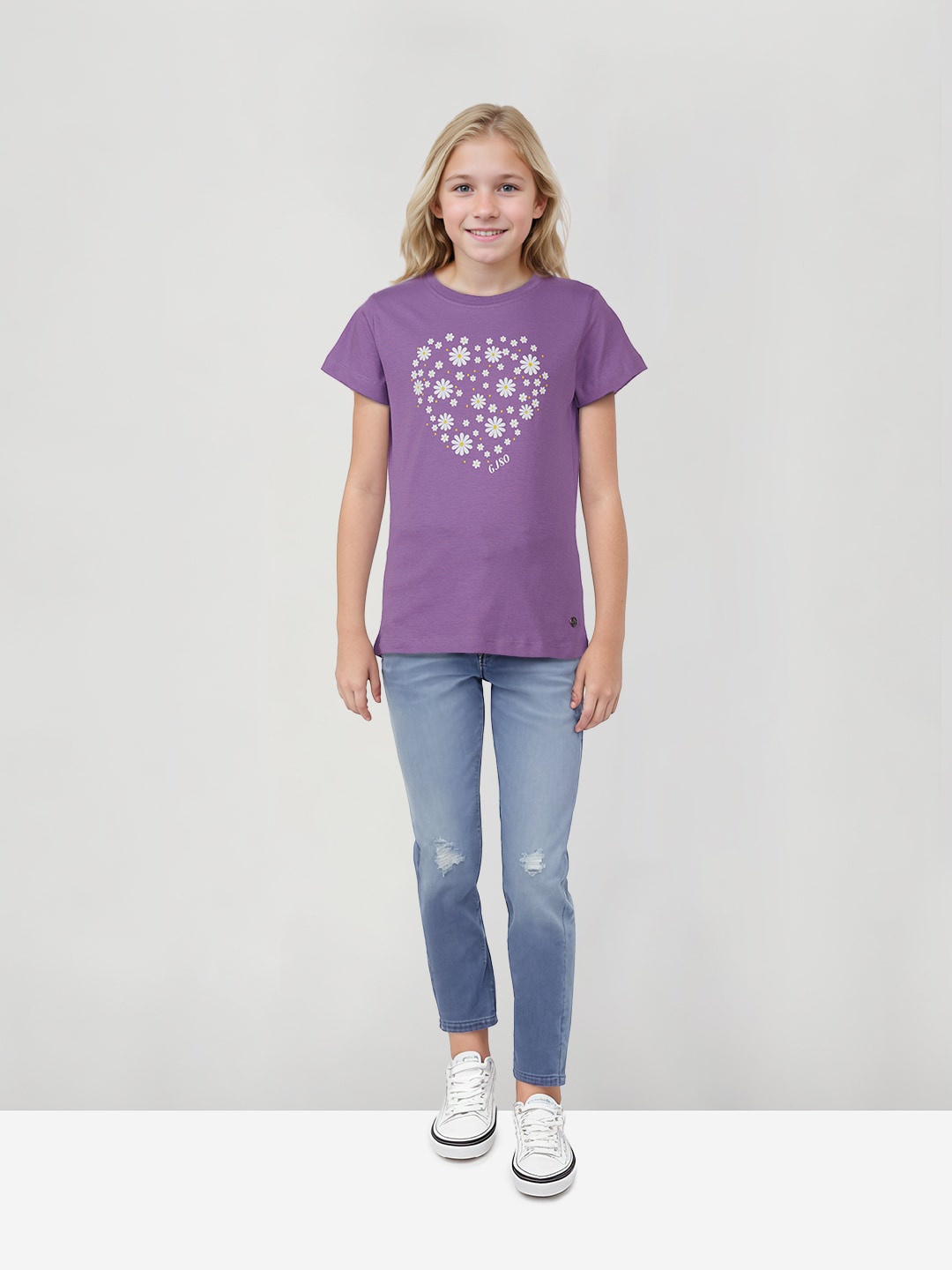 

Gini and Jony Girls Floral Printed Cotton Top, Purple