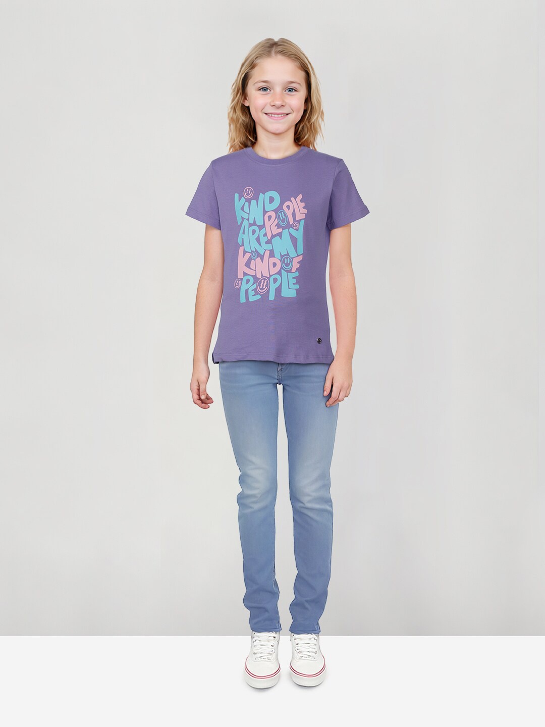 

Gini and Jony Girls Typography Printed Cotton Tshirts, Purple