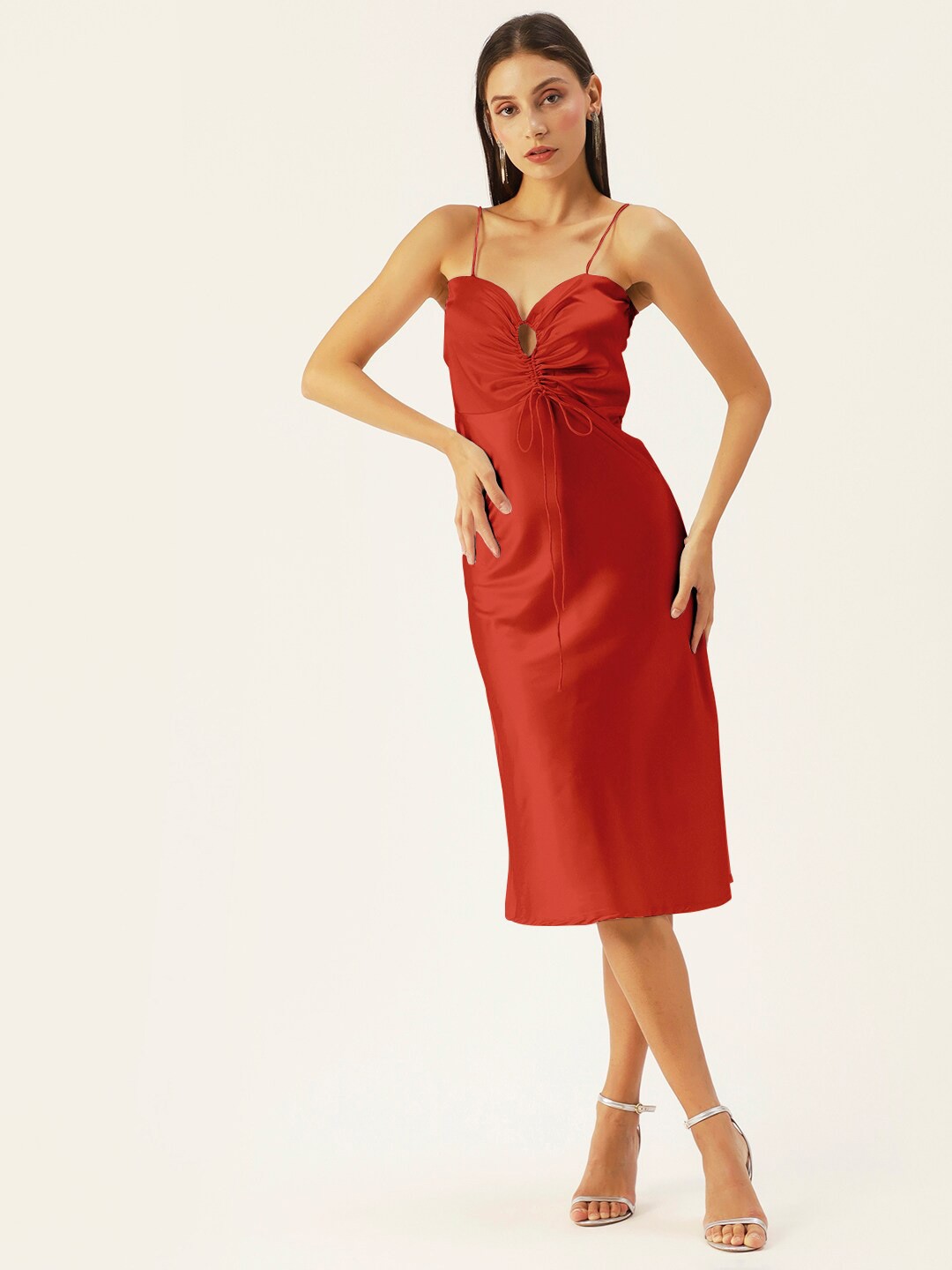 

DressBerry Red Shoulder Straps Sheath Midi Dress