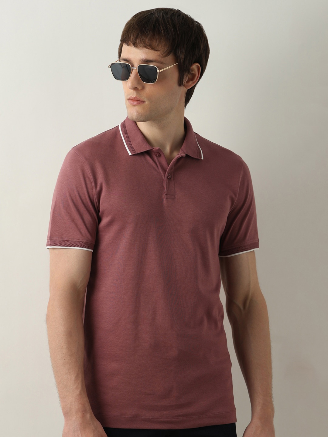 

SELECTED Polo Collar Cotton Slim Fit T-shirt, Pink