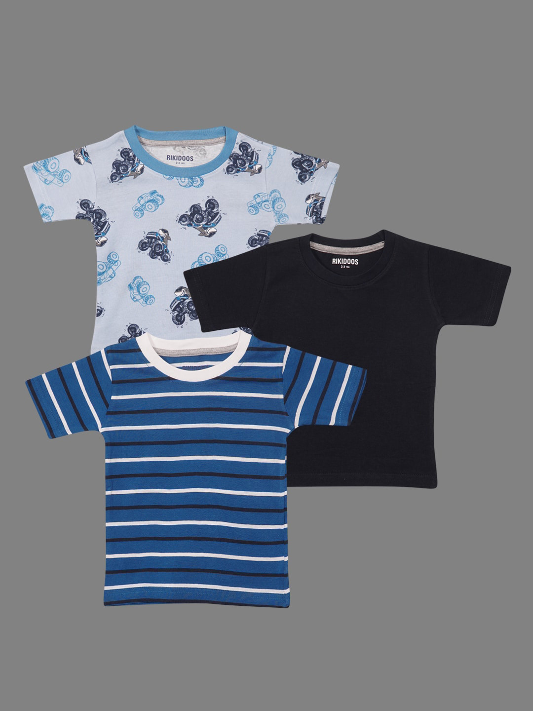 

BAESD Boys Pack Of 3 Printed Half Sleeves Cotton T-shirts, Black
