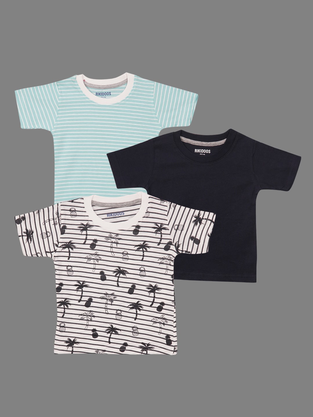 

BAESD Boys Pack Of 3 Striped Half Sleeves Cotton T-shirts, Black