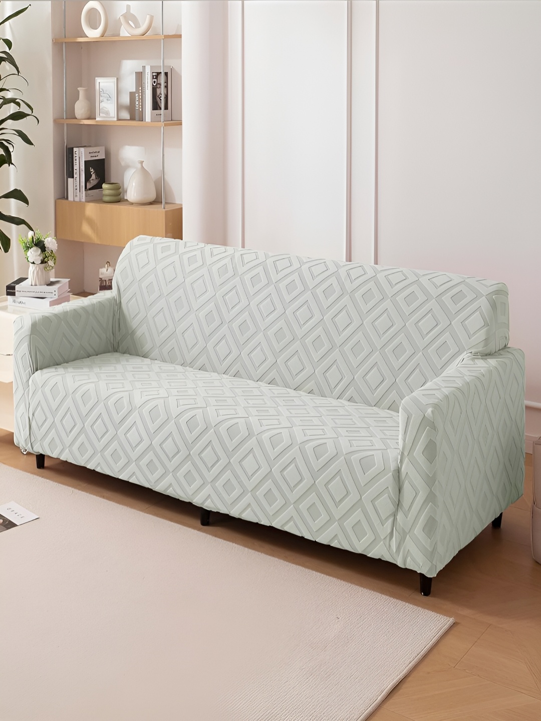 

HOUSE OF QUIRK Jacquard Fabric 3 Seater 220 GSM Textured Sofa Cover, Grey