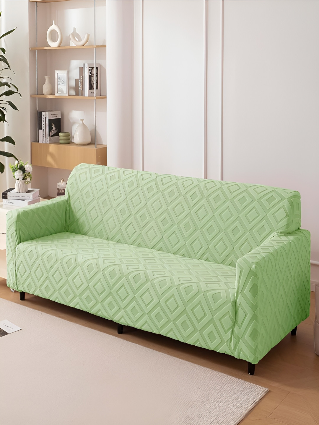 

HOUSE OF QUIRK Jacquard Fabric 4 Seater 220 GSM Textured Sofa Cover, Green
