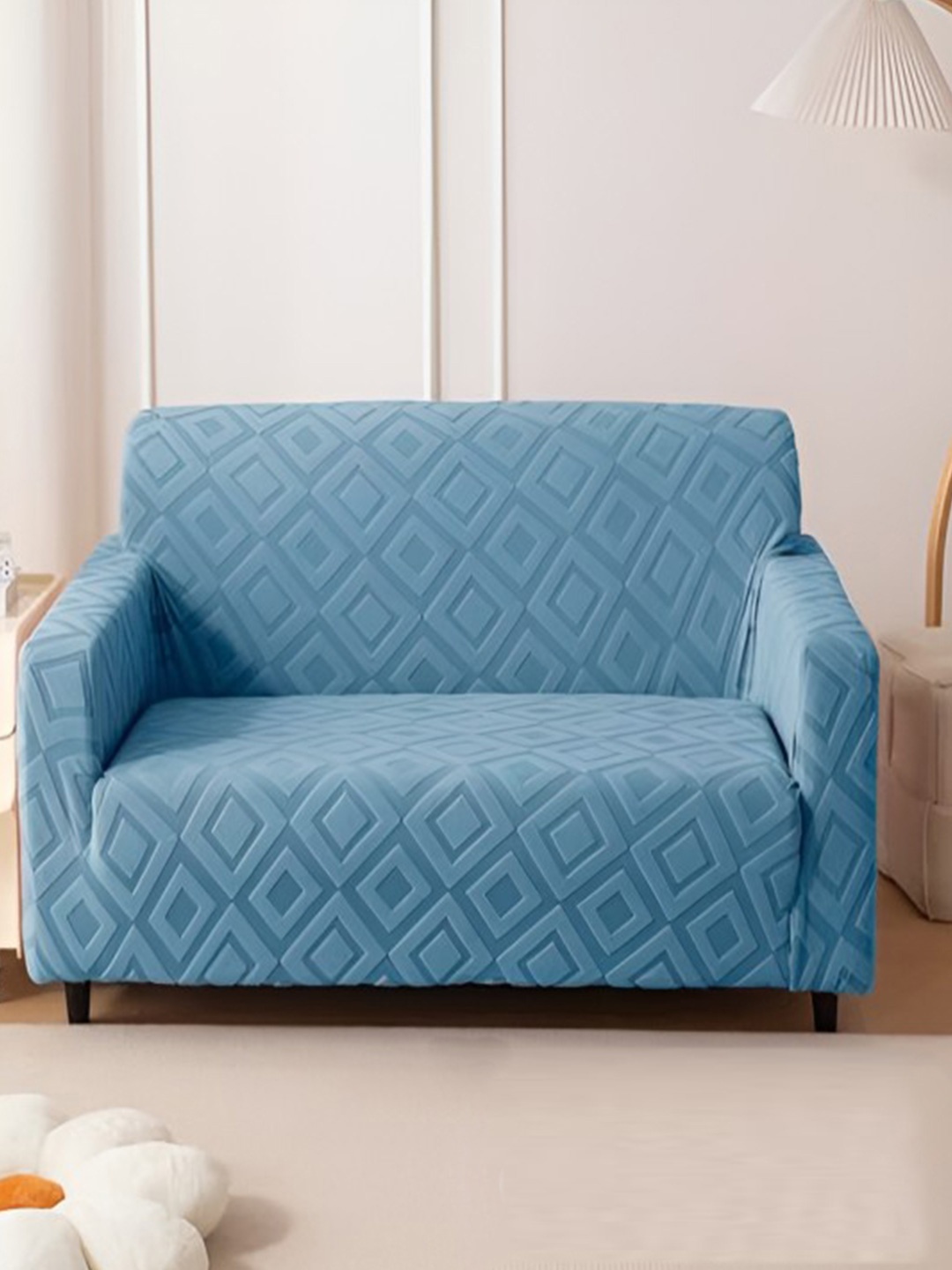 

HOUSE OF QUIRK Jacquard Fabric 2 Seater 220 GSM Textured Sofa Cover, Blue
