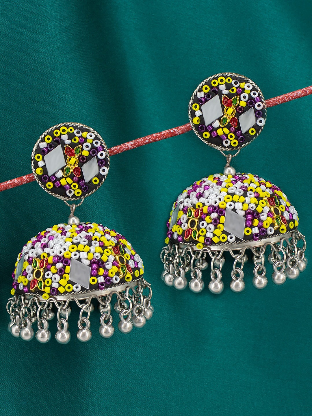 

PRIVIU Artificial Beads Beaded Dome Shaped Jhumkas Earrings, Yellow