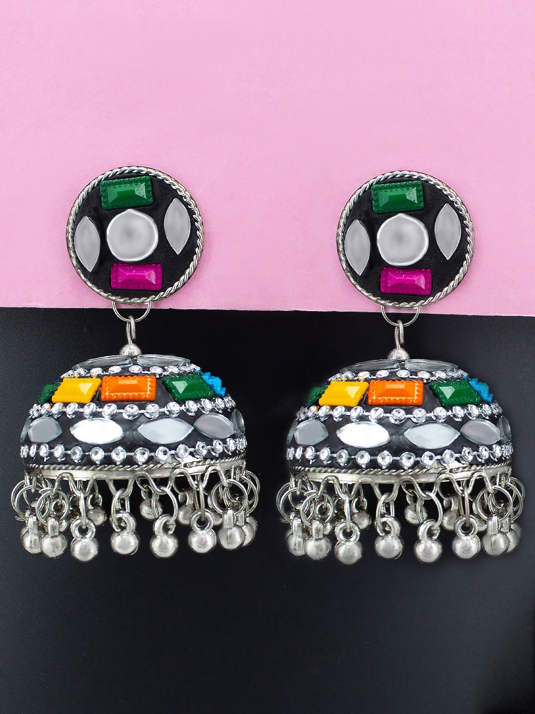 

PRIVIU Artificial Beads Beaded Dome Shaped Jhumkas Earrings, Black