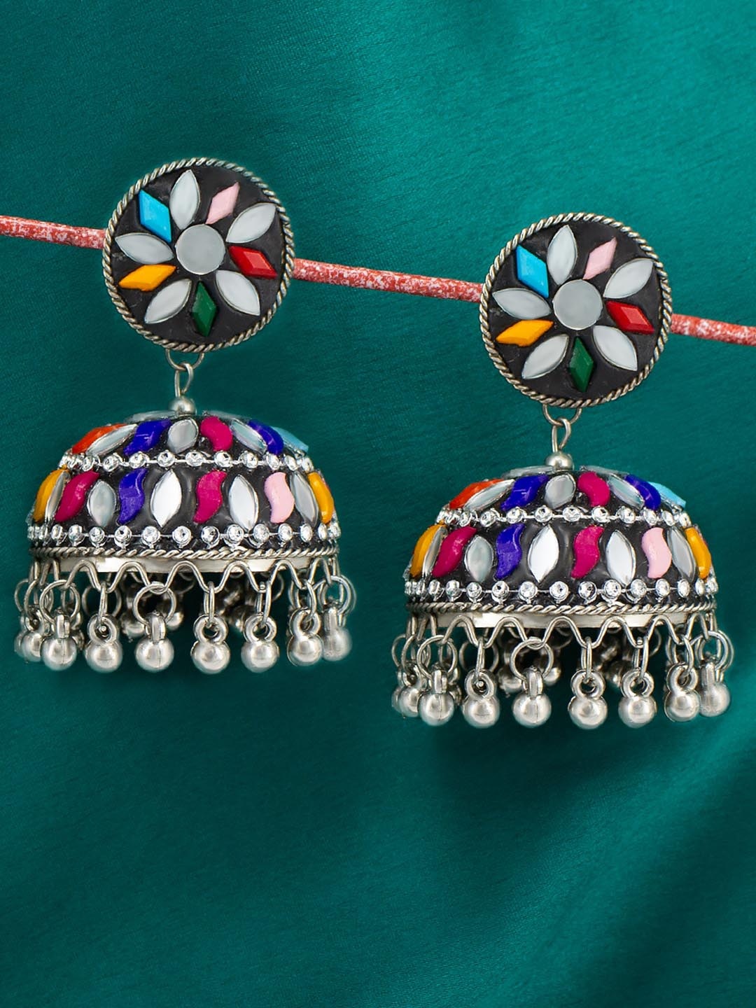 

PRIVIU Artificial Beads Beaded Dome Shaped Jhumkas Earrings, Black