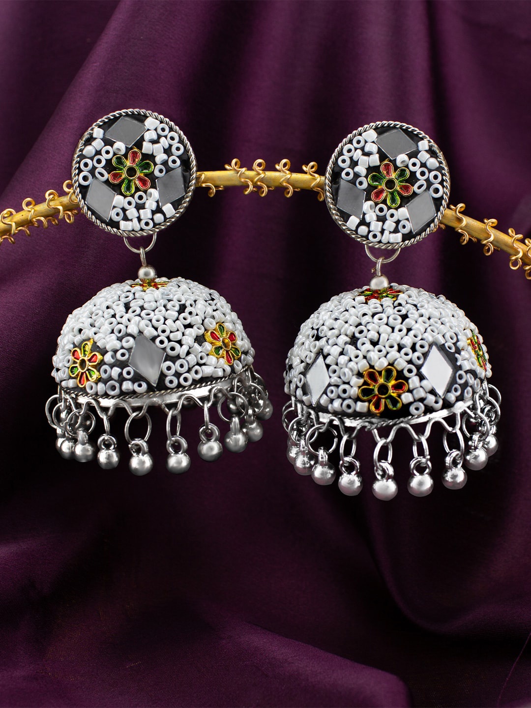 

PRIVIU Artificial Beads Beaded Dome Shaped Jhumkas Earrings, White