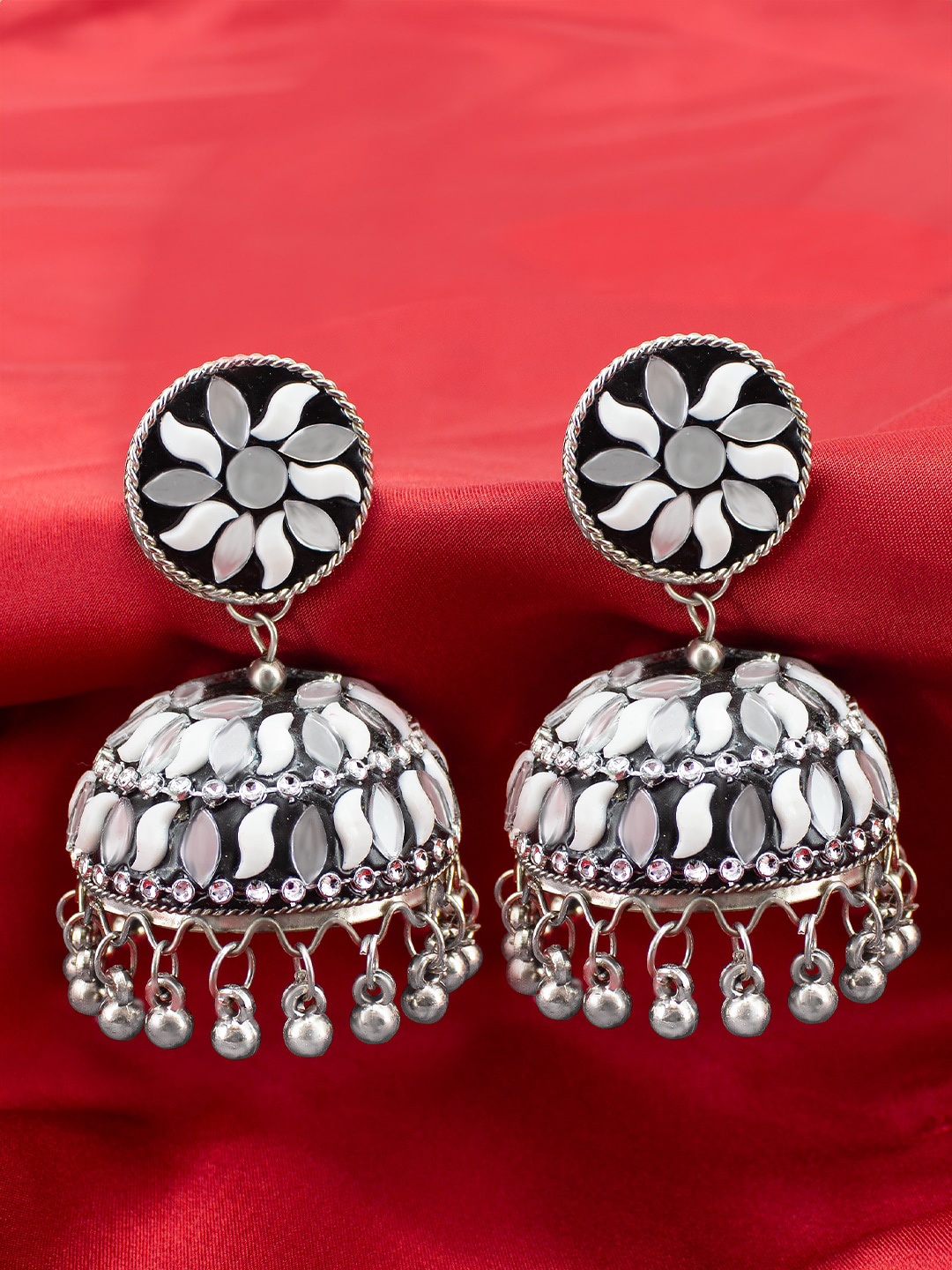 

PRIVIU Artificial Beads Beaded Dome Shaped Jhumkas Earrings, Black