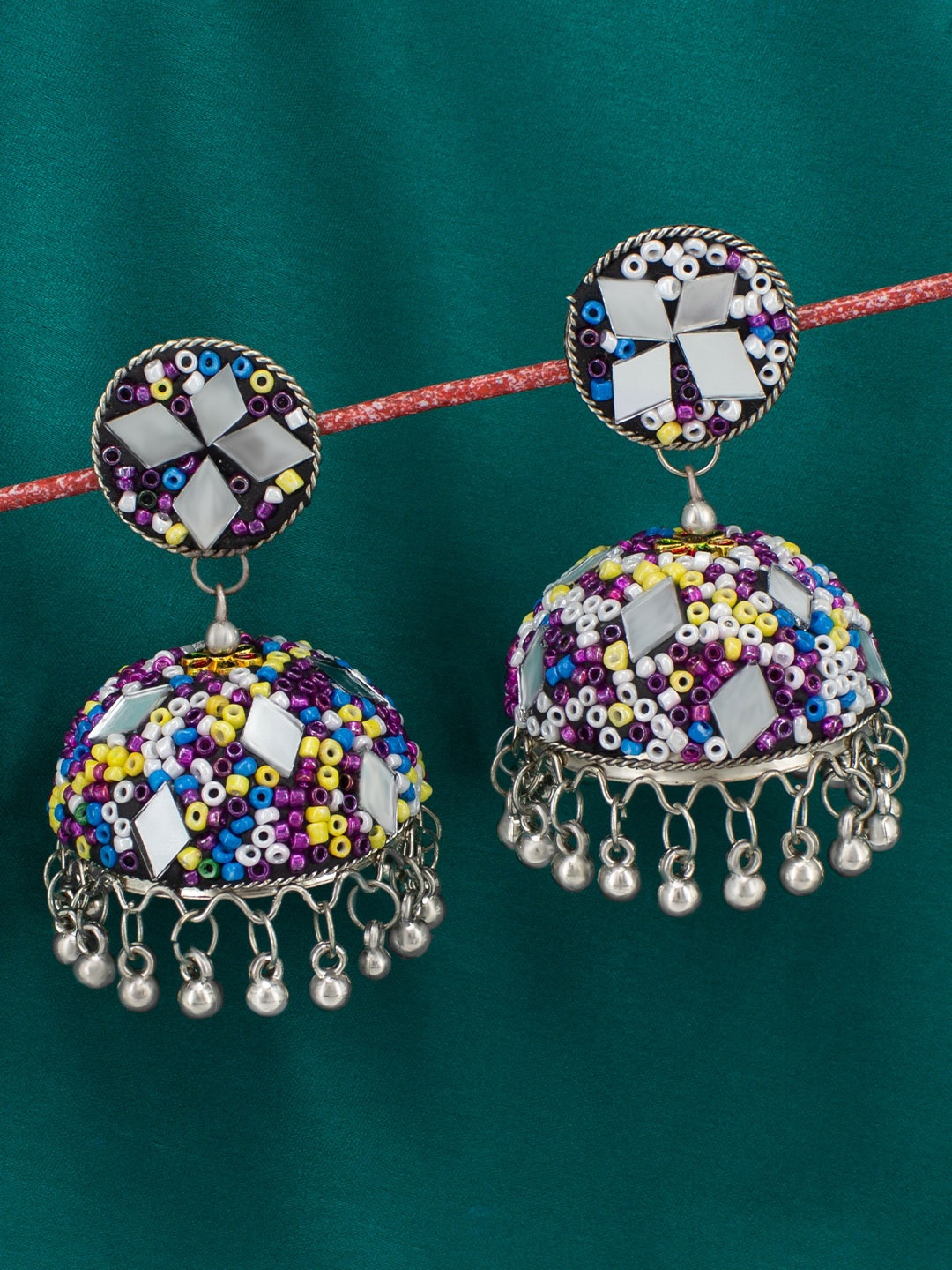 

PRIVIU Artificial Beads Beaded Dome Shaped Jhumkas Earrings, Purple