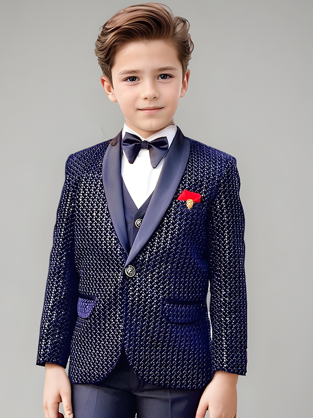 

BAESD Boys Single-Breasted Five-Piece Formal Suit, Navy blue