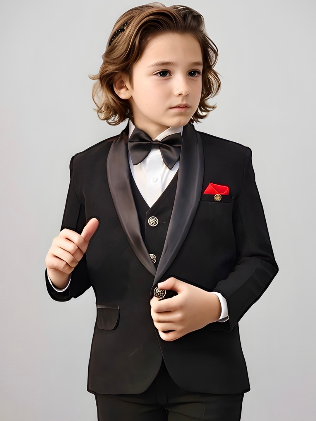 

BAESD Boys Single-Breasted Four-Piece Suit, Black