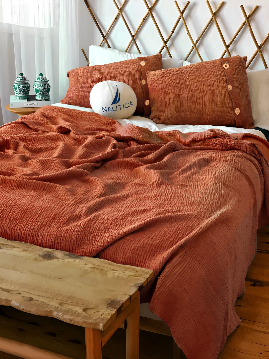

Nautica Rust 350 TC Queen Bedsheet with 2 Pillow Covers