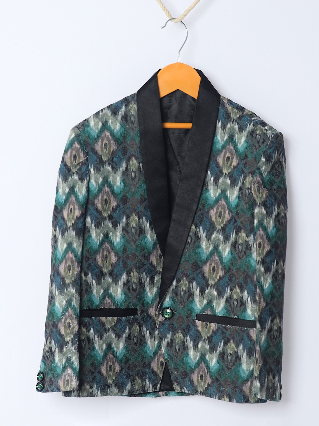 

BAESD Boys Printed Single Breasted Blazers, Green