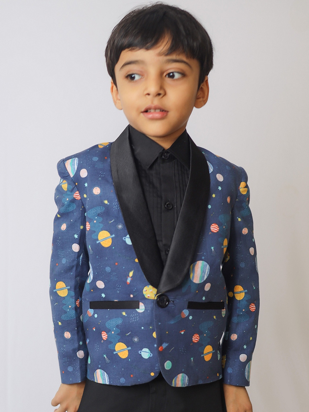 

BAESD Boys Planet Printed Single Breasted Blazers, Navy blue