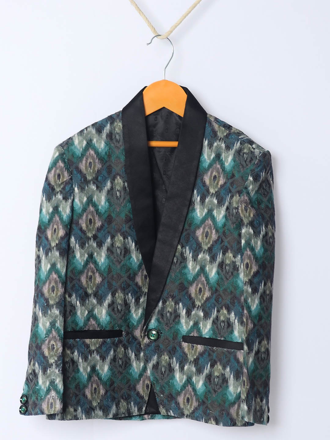 BAESD Boys Printed Single Breasted Blazer, Green