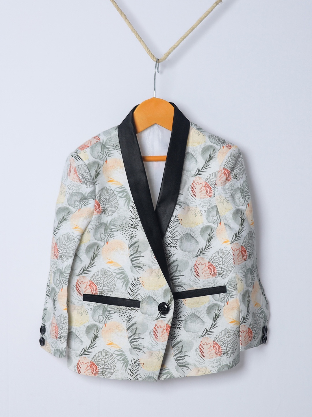 

BAESD Boys Printed Single Breasted Blazer, Beige