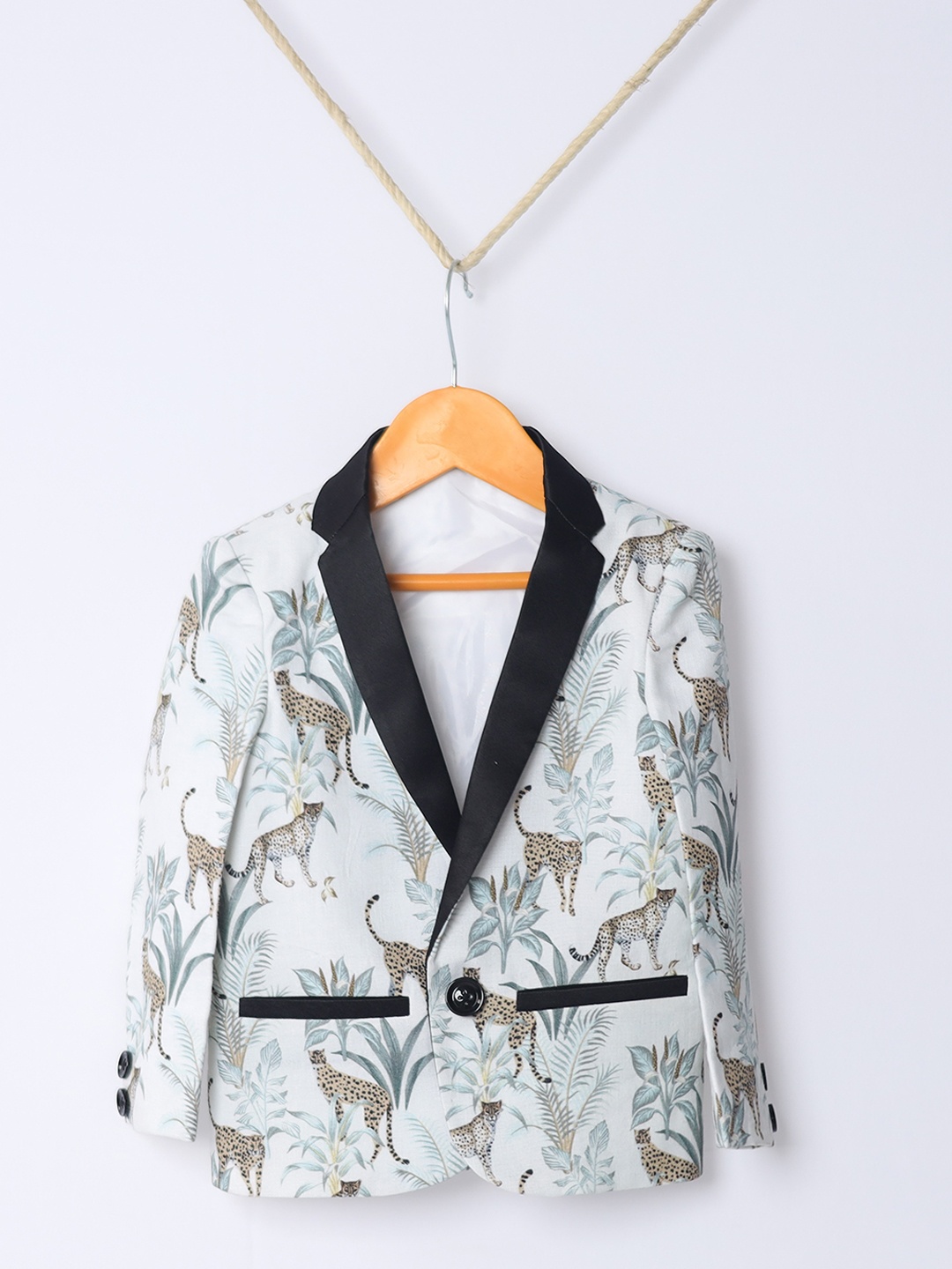 BAESD Boys Printed Single Breasted Blazer, White