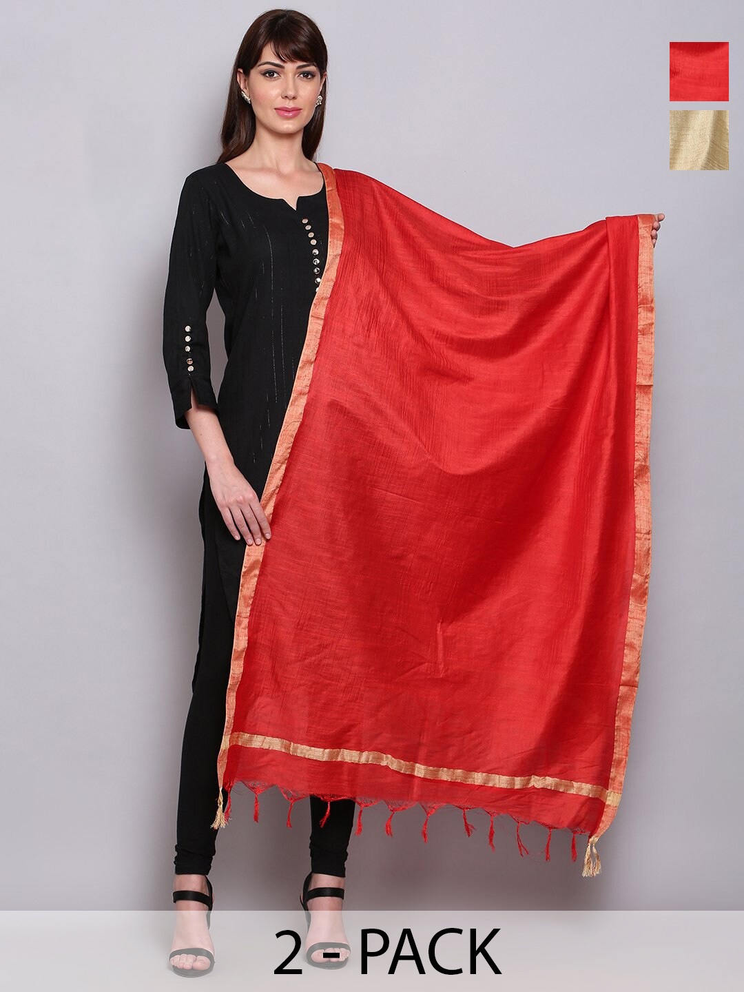 

Miaz Lifestyle Art Silk Dupatta with Zari, Red