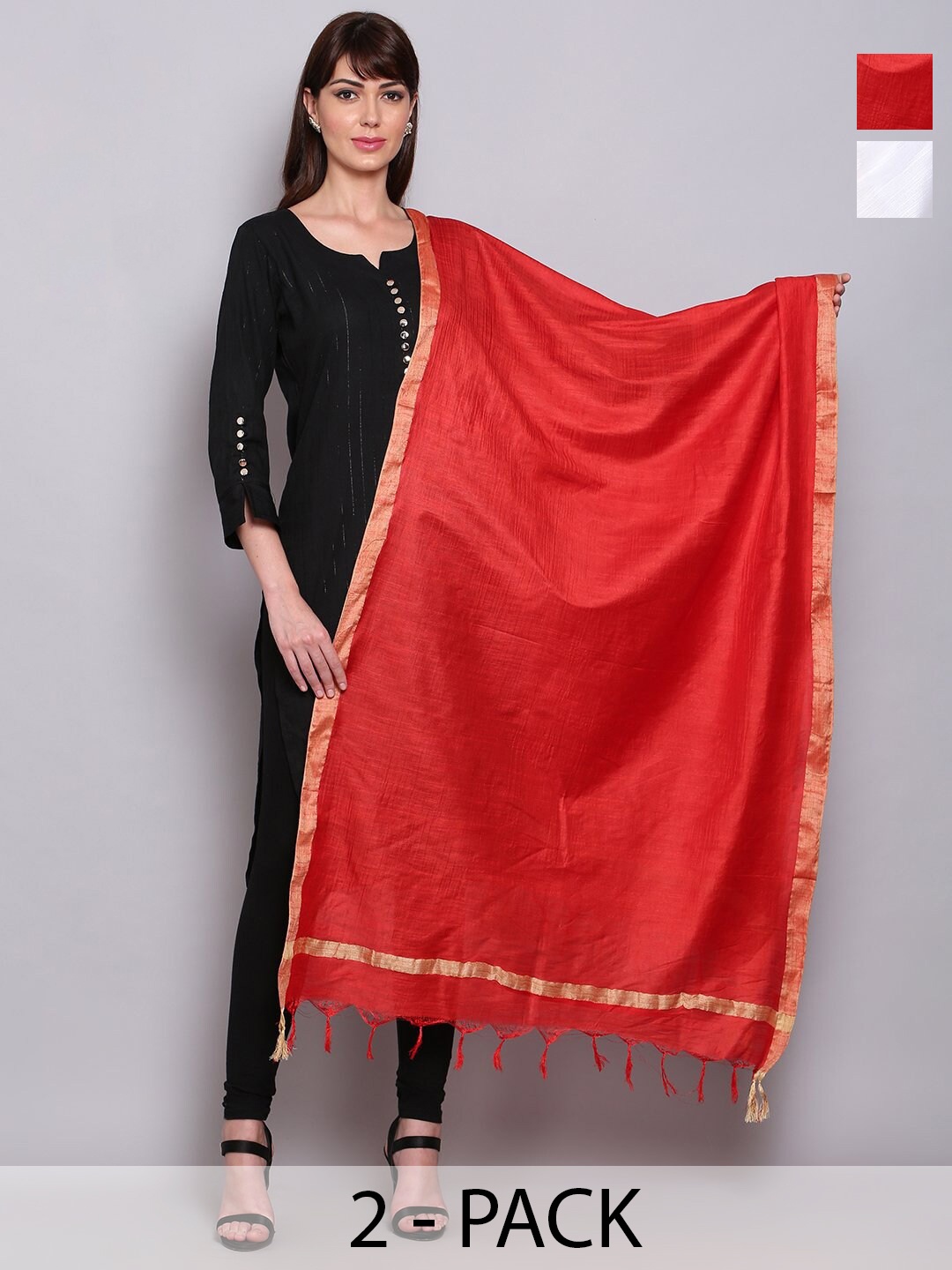 

Miaz Lifestyle Art Silk Dupatta with Gotta Patti, Red