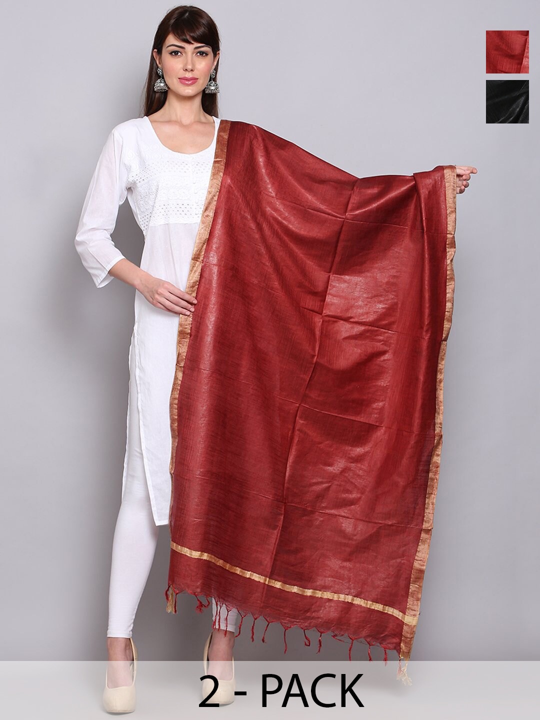 

Miaz Lifestyle Art Silk Dupatta with Zari, Maroon