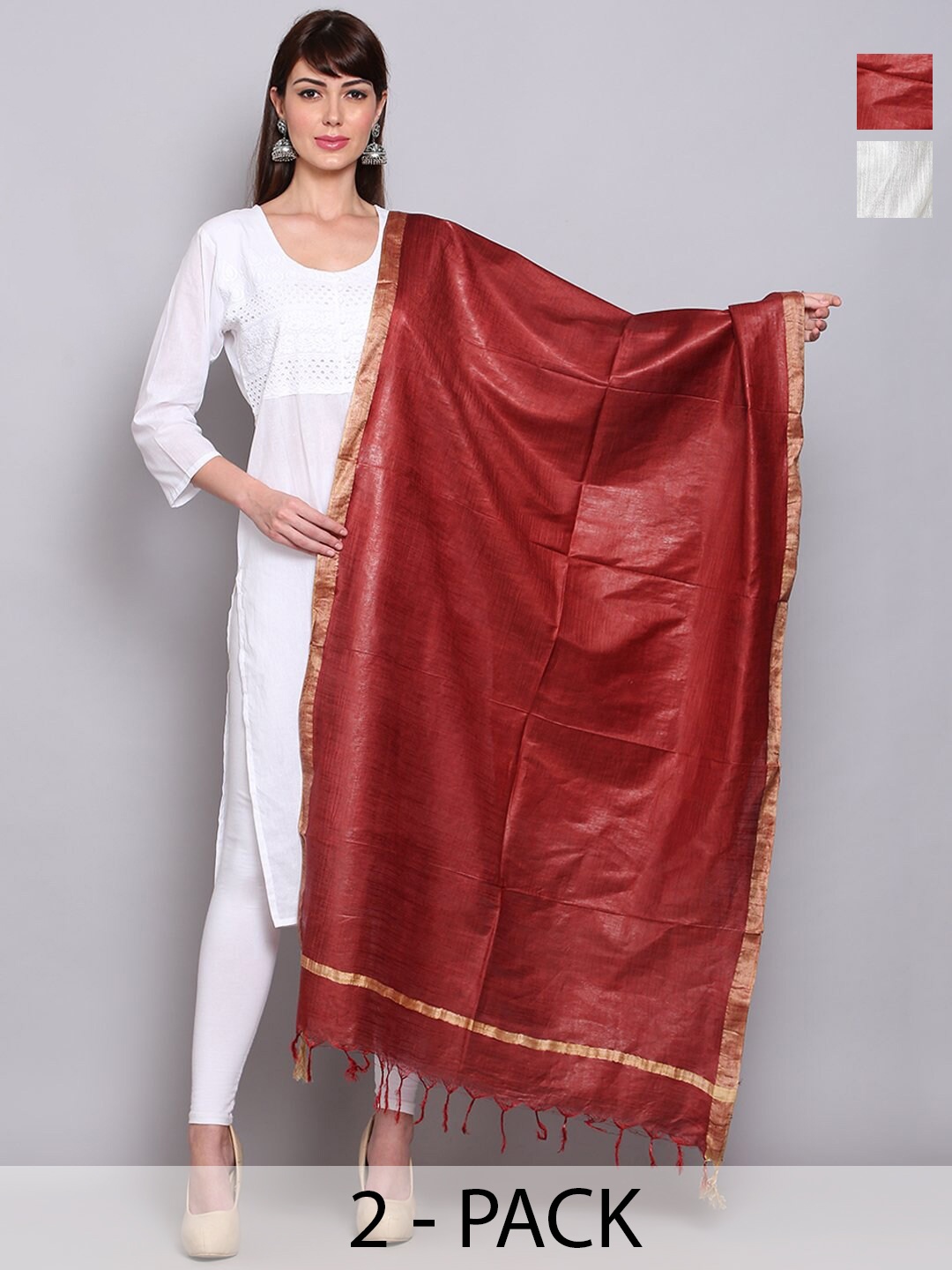 

Miaz Lifestyle Art Silk Dupatta with Zari, Maroon