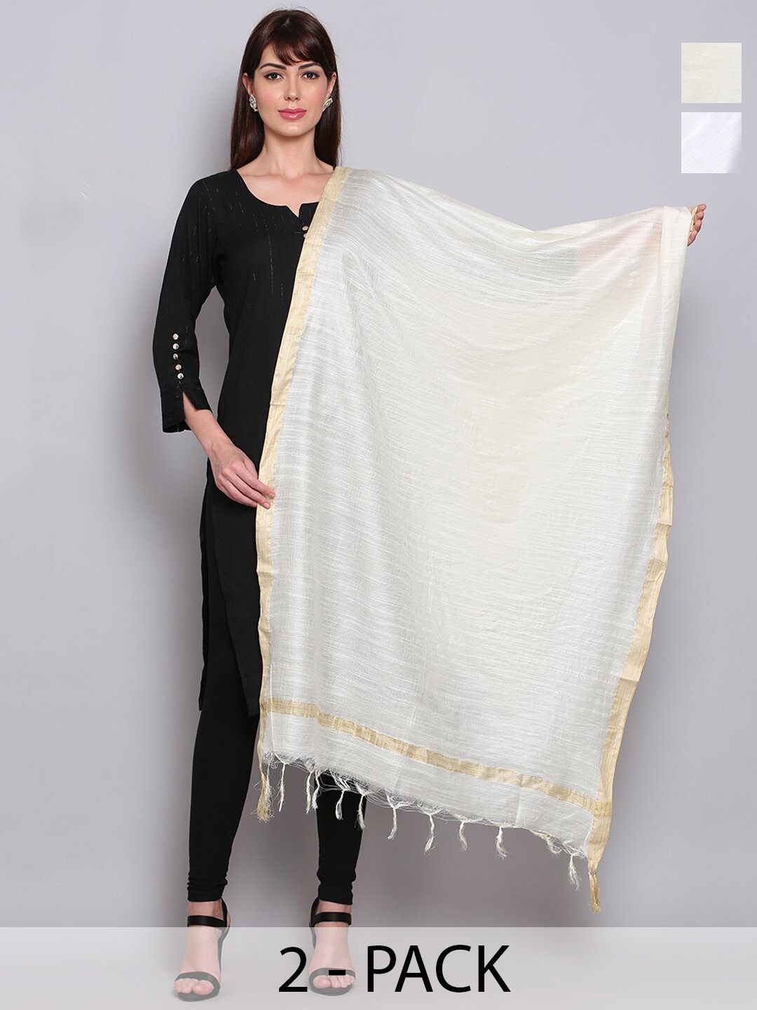 

Miaz Lifestyle Art Silk Dupatta with Zari, White