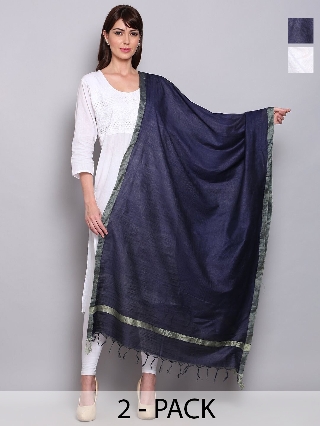

Miaz Lifestyle Art Silk Dupatta with Zari, Navy blue