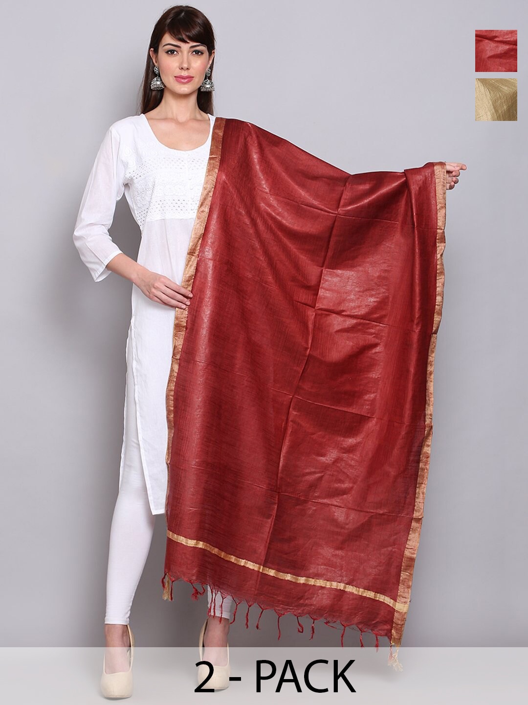 

Miaz Lifestyle Art Silk Dupatta with Zari, Maroon
