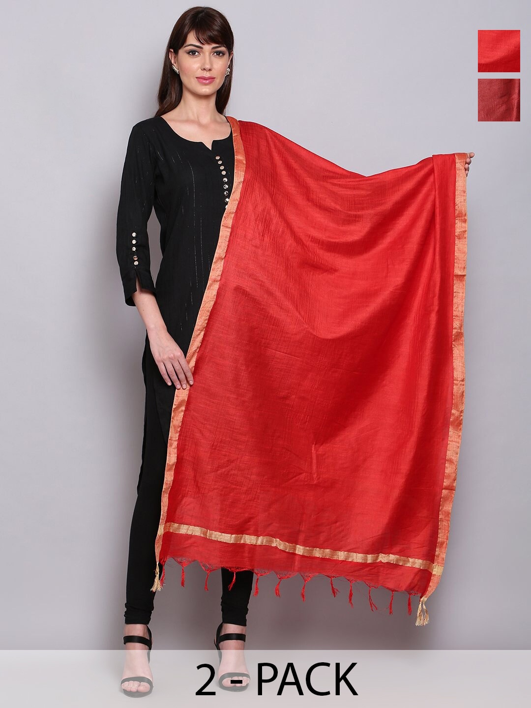 

Miaz Lifestyle Art Silk Dupatta with Zari, Red