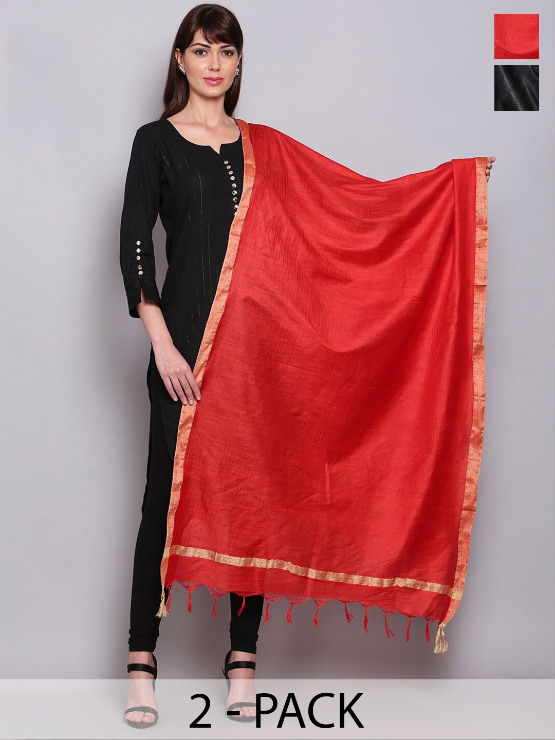

Miaz Lifestyle Art Silk Bandhani Dupatta with Zari, Red