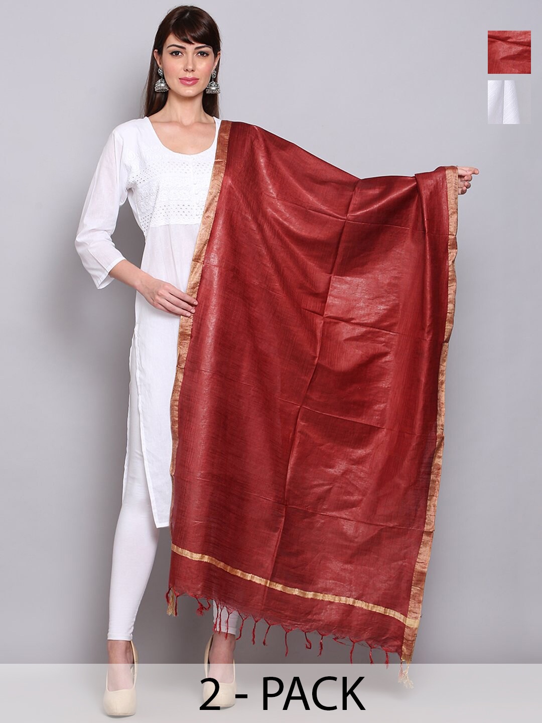 

Miaz Lifestyle Art Silk Dupatta with Zari, Maroon