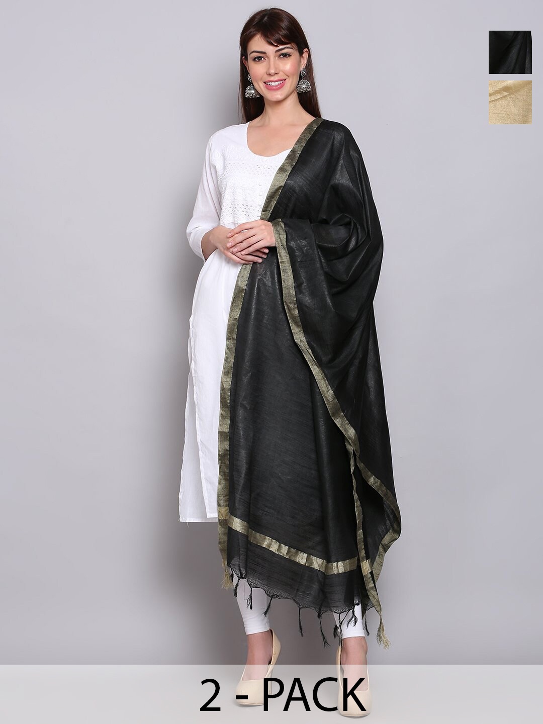 

Miaz Lifestyle Art Silk Dupatta with Gotta Patti, Black