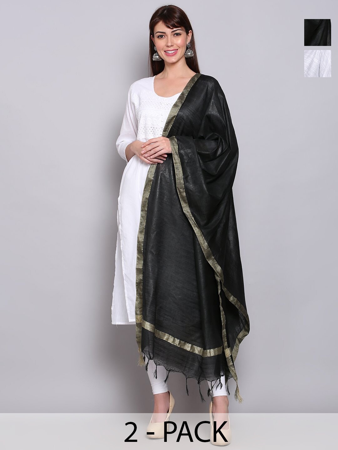 

Miaz Lifestyle Art Silk Dupatta with Zari, Black
