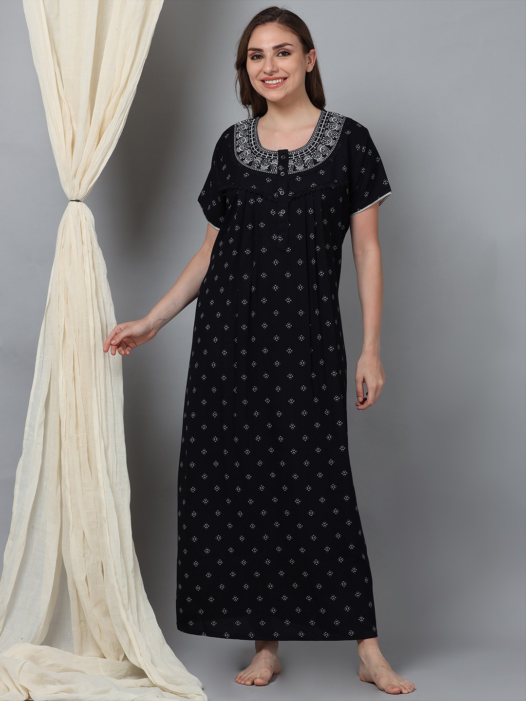 

9shines Label Printed Maxi Nightdress, Blue