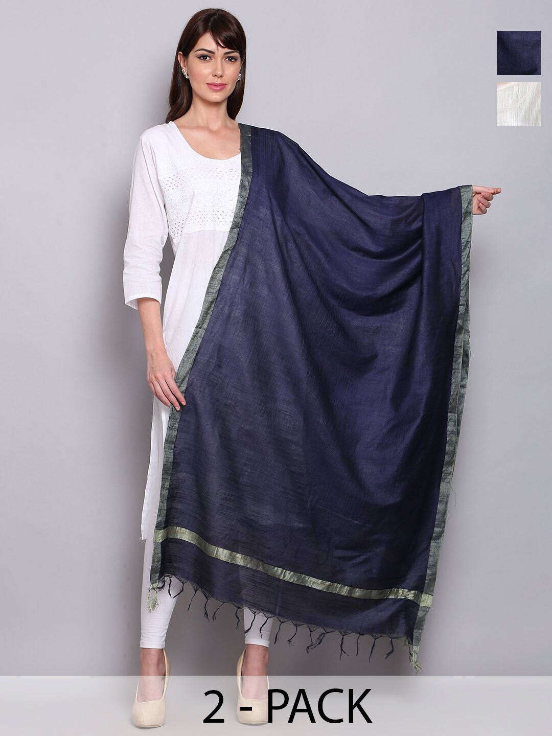

Miaz Lifestyle Art Silk Bandhani Dupatta with Zari, Navy blue