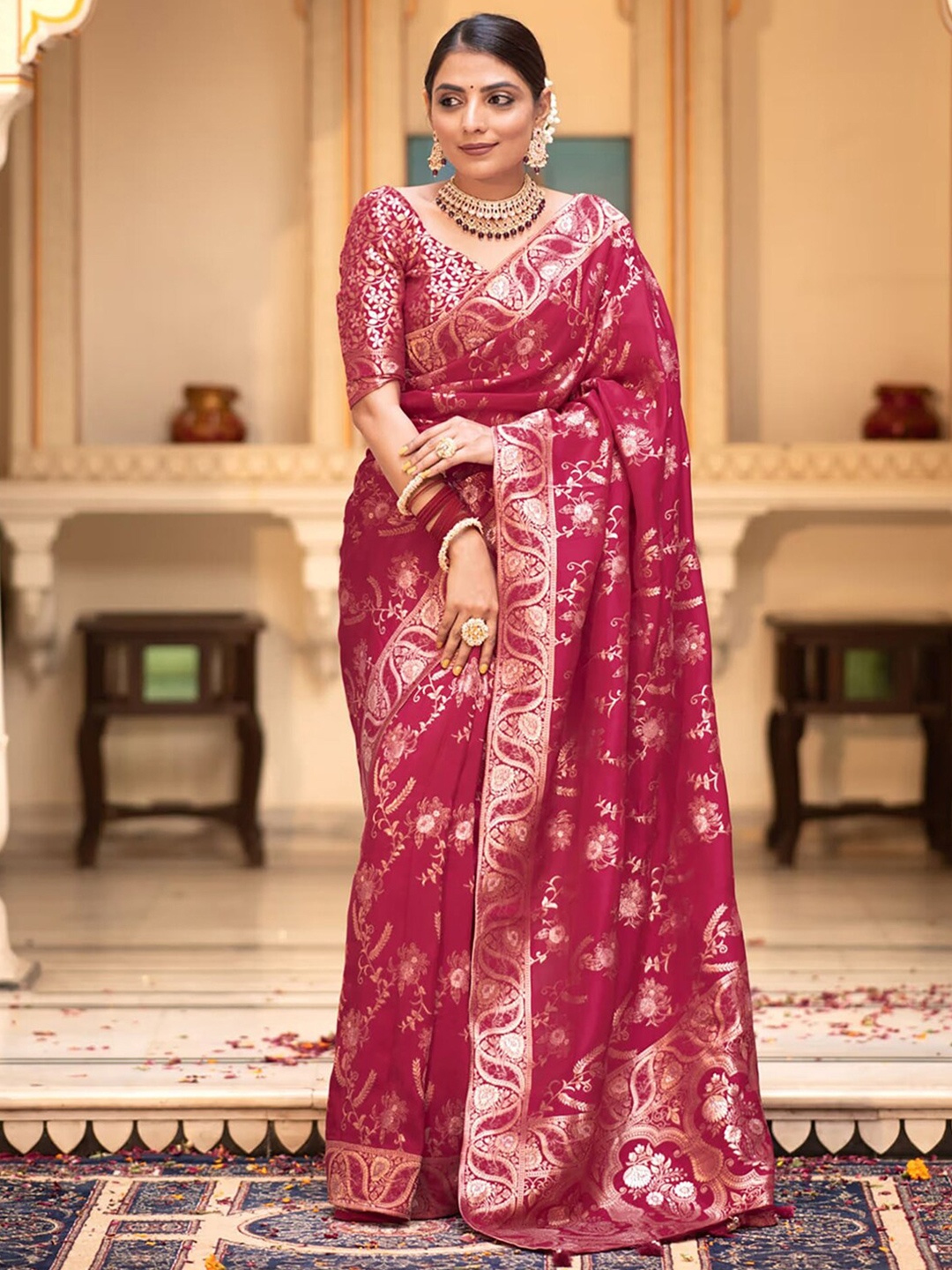 

Mitera Woven Design Zari Art Silk Banarasi Saree, Pink
