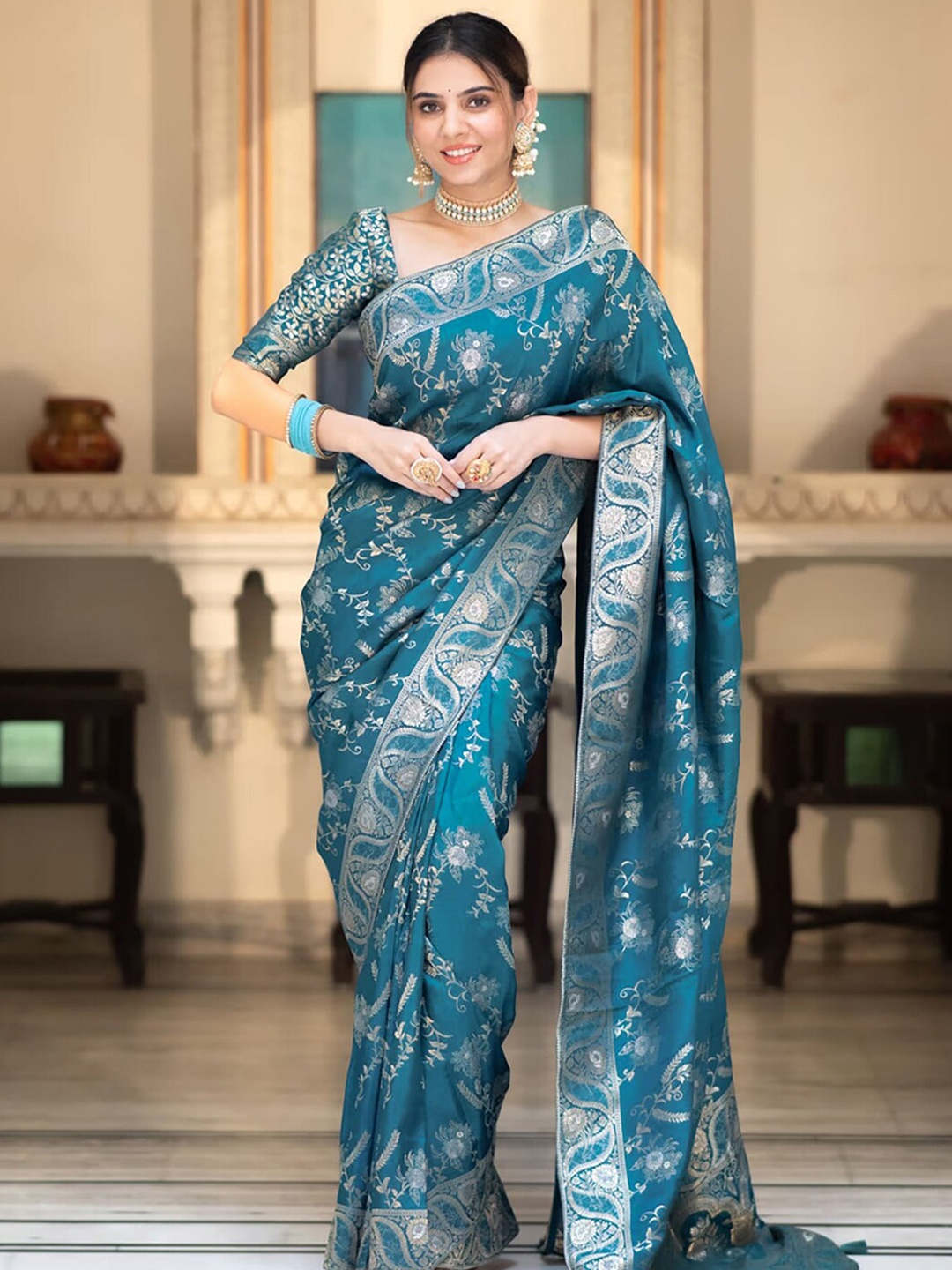 

Mitera Woven Design Zari Art Silk Banarasi Saree, Blue