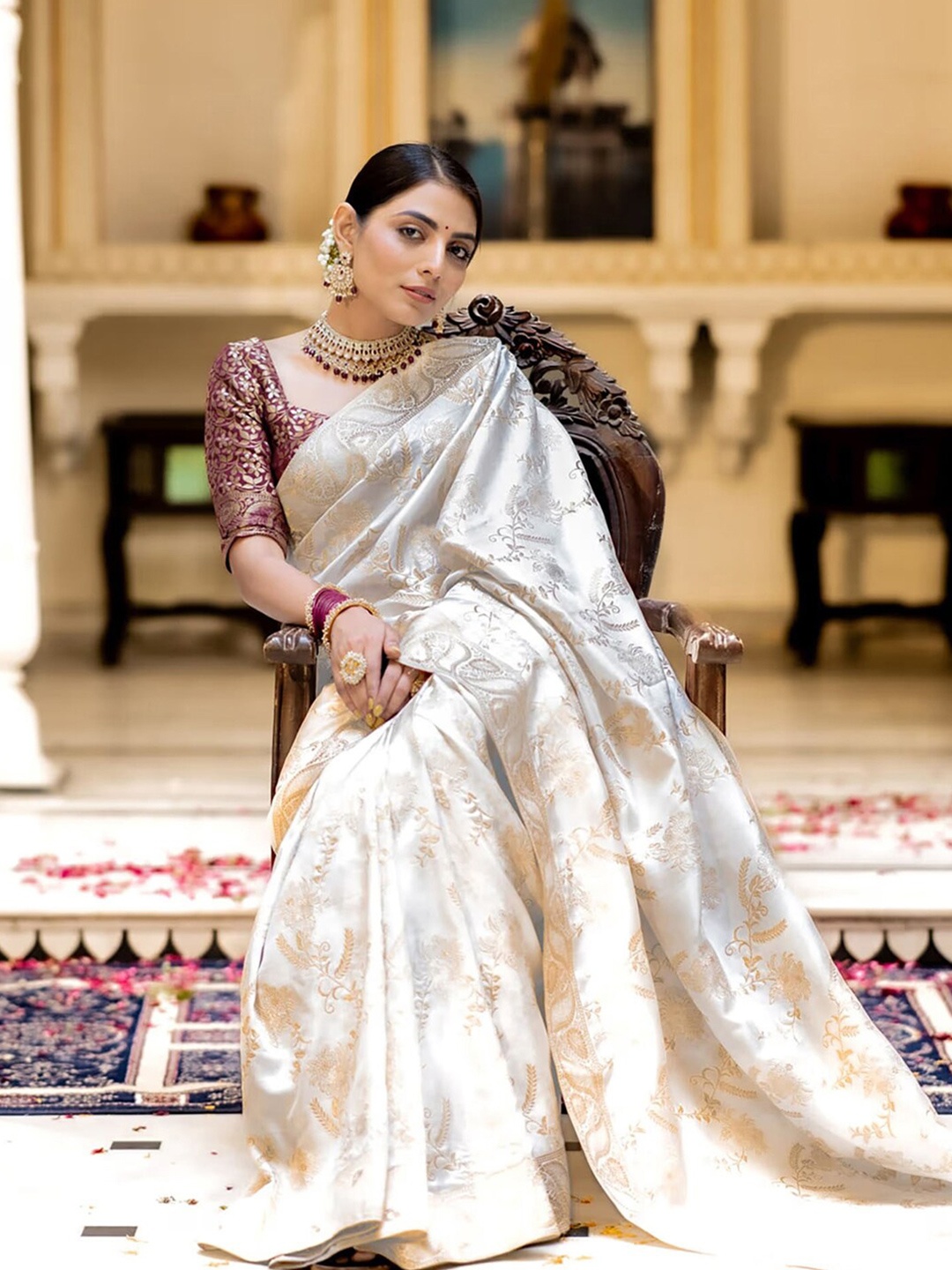 

Mitera Woven Design Zari Art Silk Banarasi Saree, White