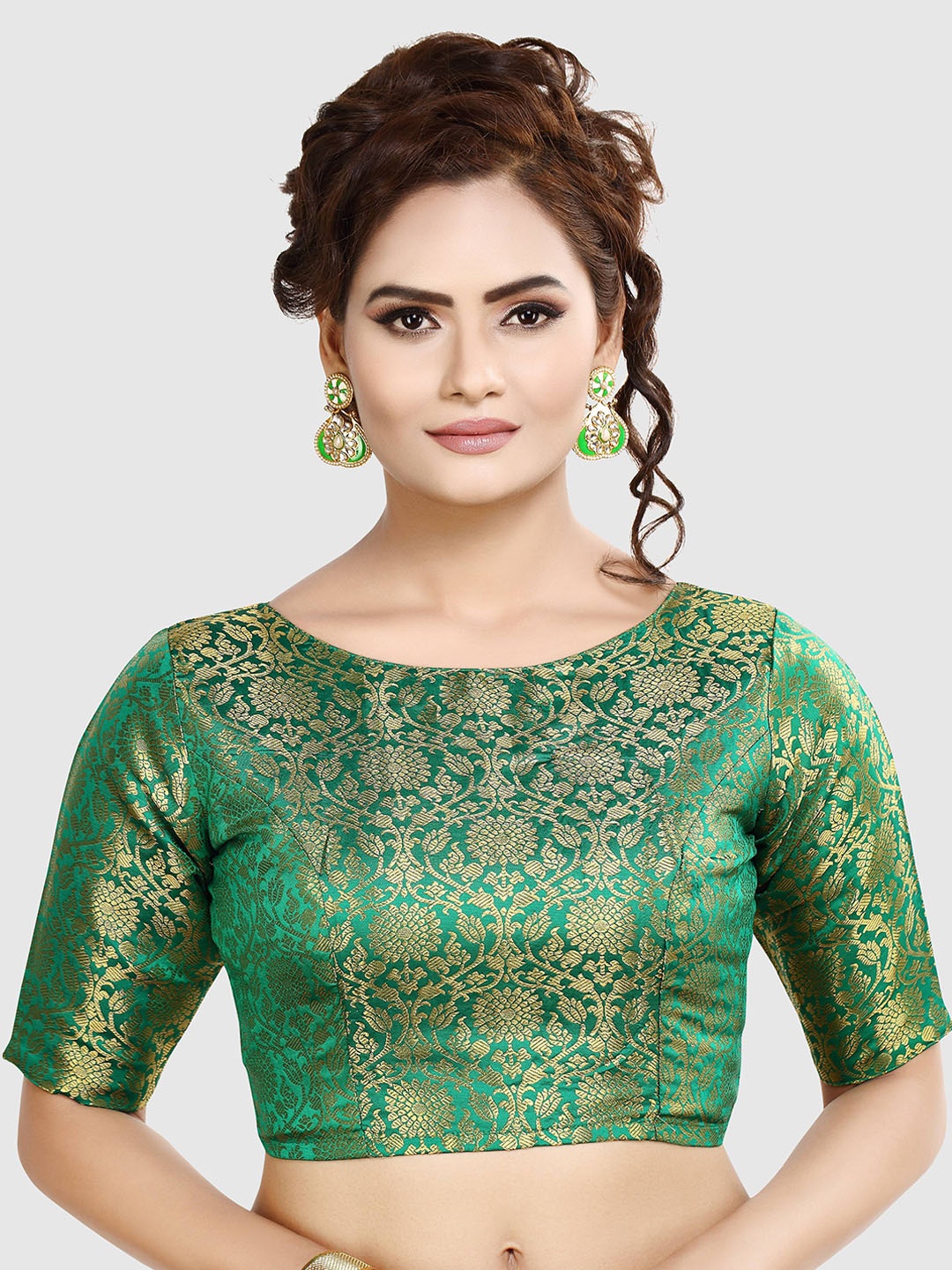 

Madhu Fashion Woven Design Saree Blouse, Green